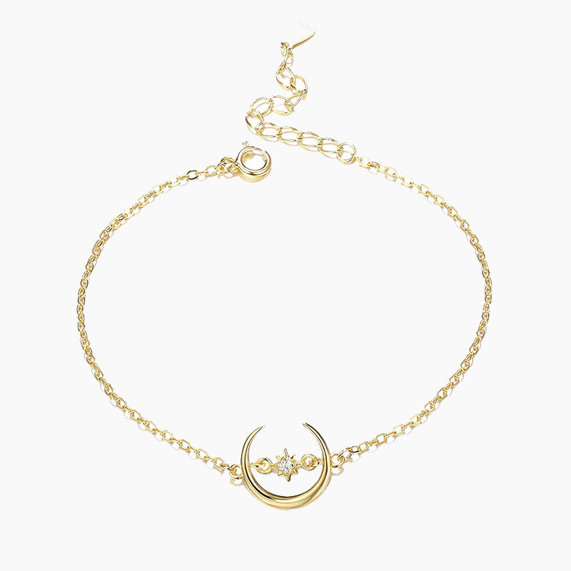 moon bracelet, cz stones, sterling silver, 14k gold plated