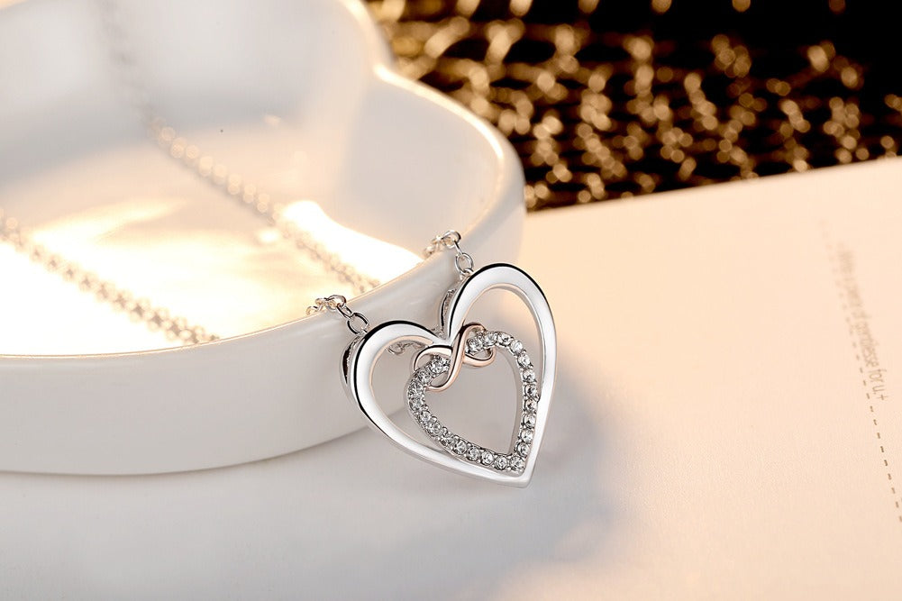 Nuova collana a doppio cuore in argento sterling 925