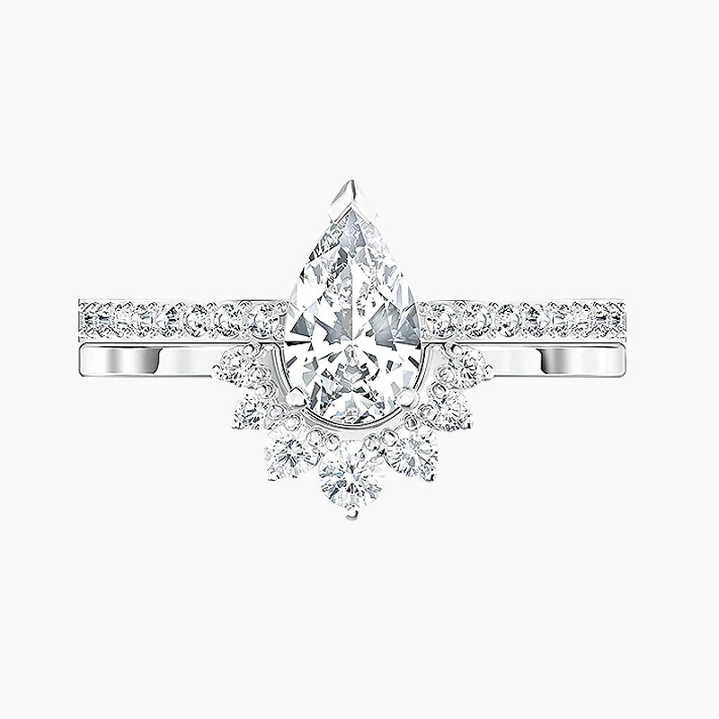 2CT 925 Sterling Pear Shape Crown Cubic Zirconia Ring Set
