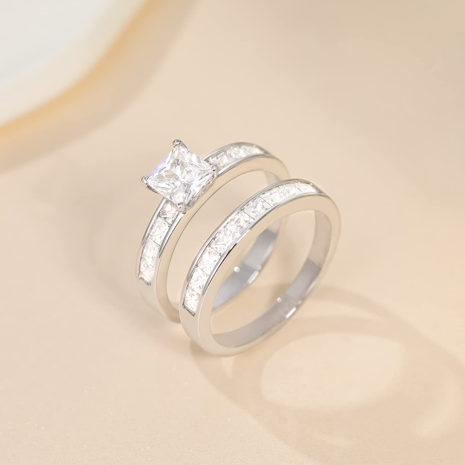 cubic zirconia wedding rings, cz rings, wedding ring sets for him and her, bridal set wedding ring, silver wedding rings