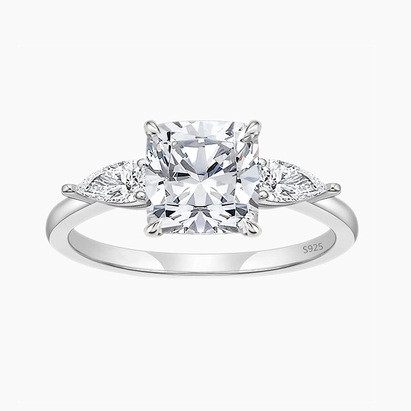 3 Cushion Cubic Zirconia Wedding Promise Ring