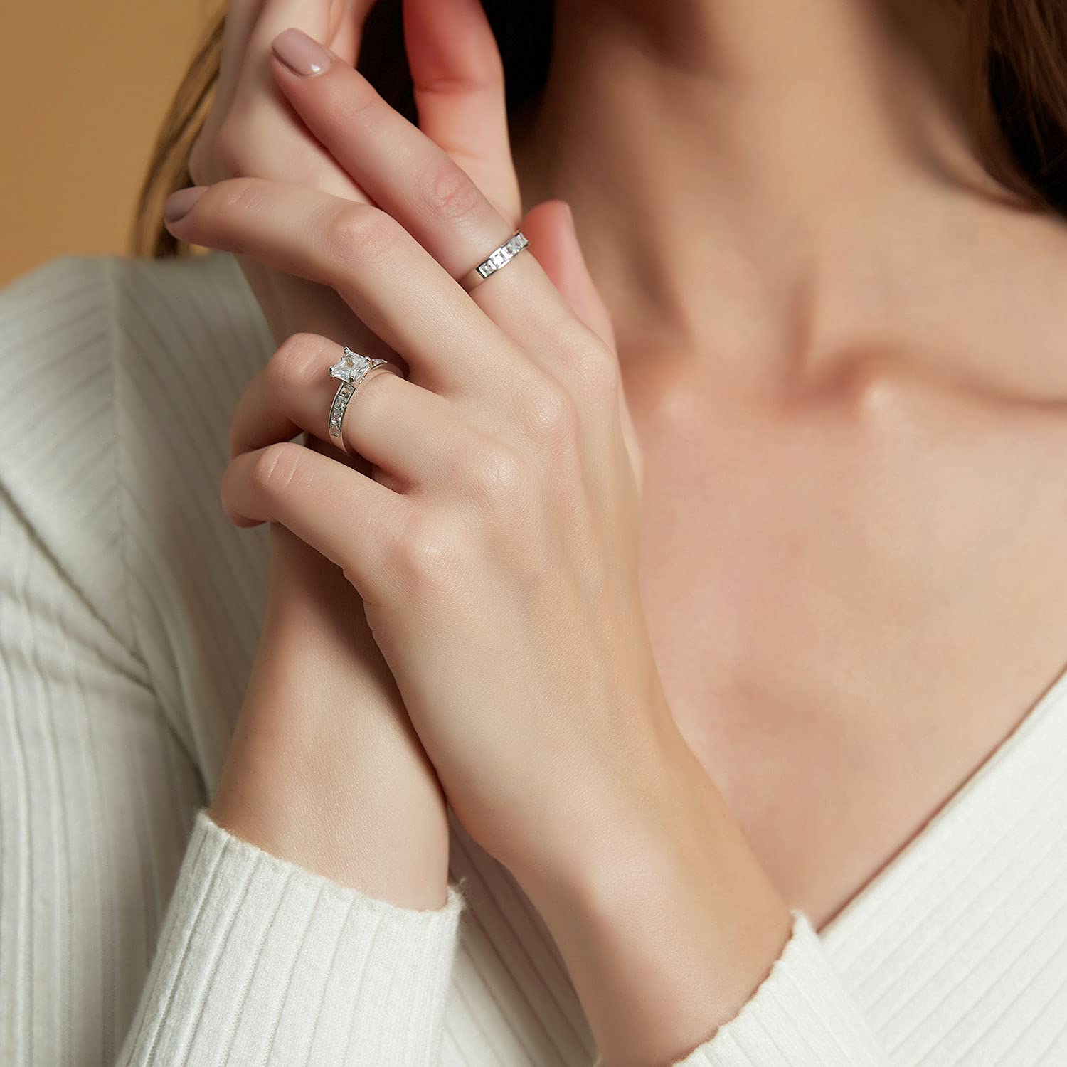 cz engagement ring set, cz bridal ring sets, rings set, fake bridal set rings, princess cut bridal set rings