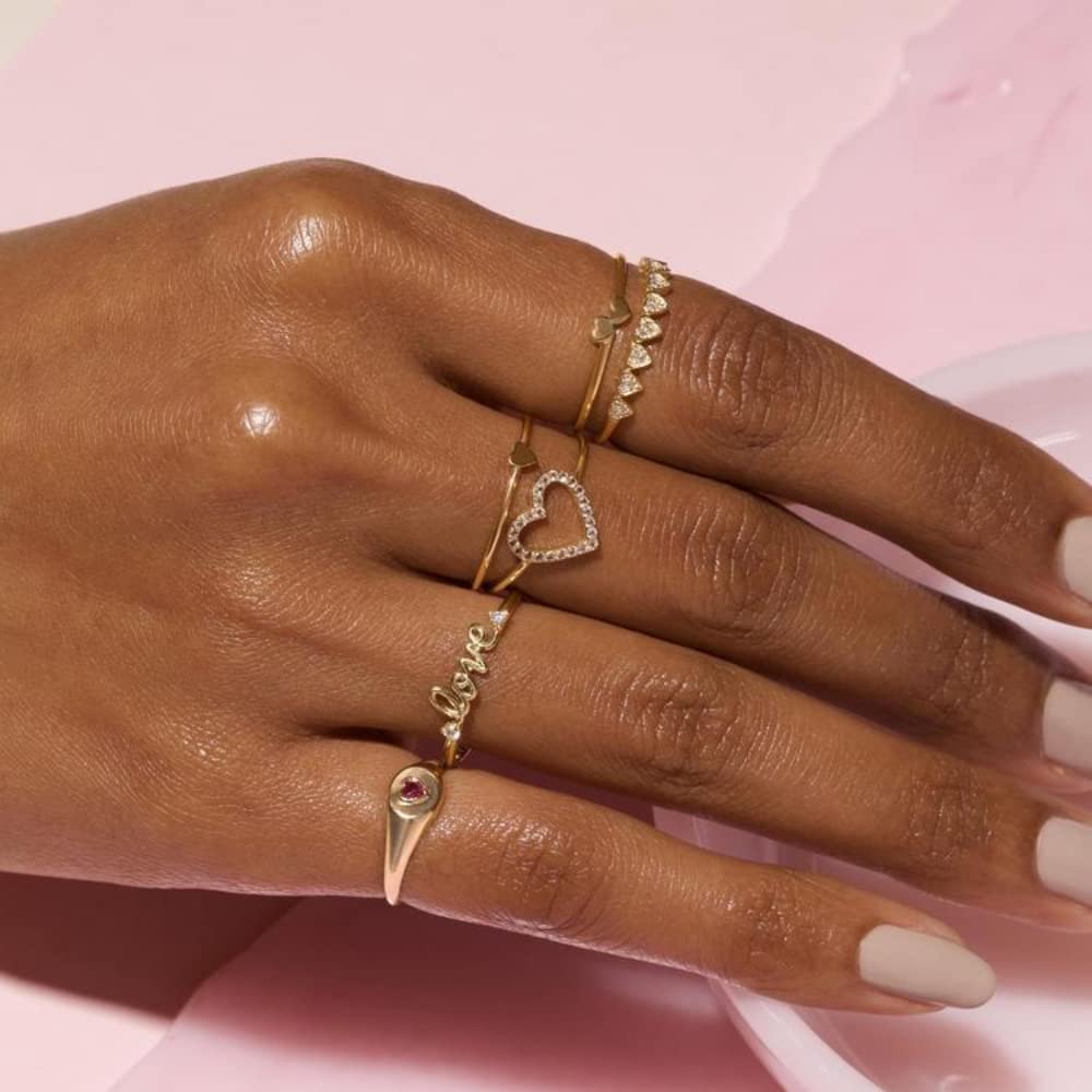 sterling silver rings; gold plated rings; heart engagement rings; Eamti, cubic zirconia ring, stackable ring