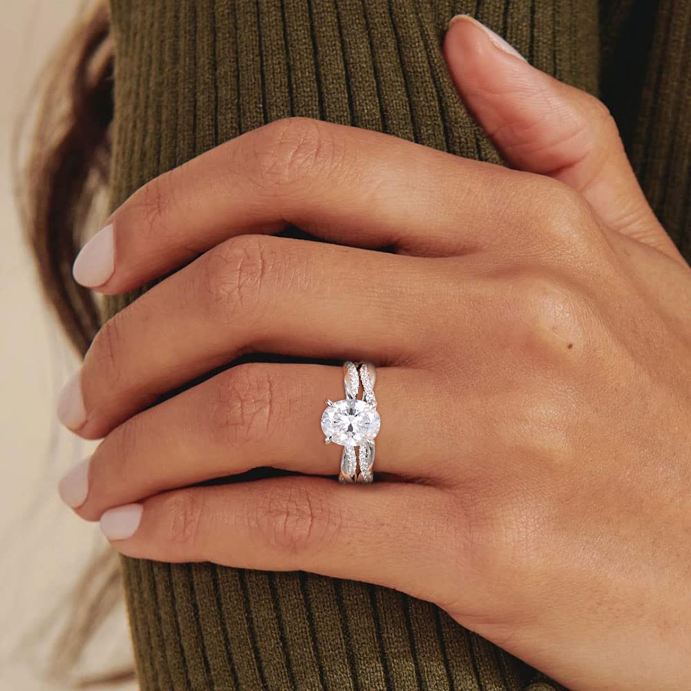 Bridal Ring Set Sterling Silver Diamond Band Rings 2CT Oval Cut