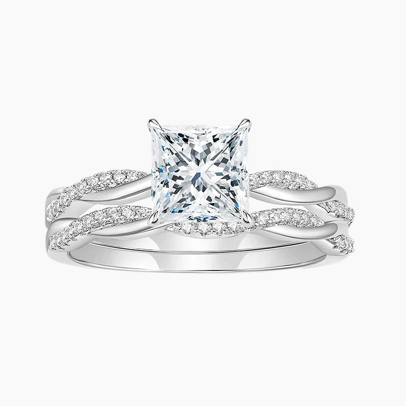 925 Princess Cut Cubic Zirconia Wedding Ring Set