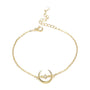 gold plated, moon bracelet, cz stones, bracelet for women, dainty bracelet