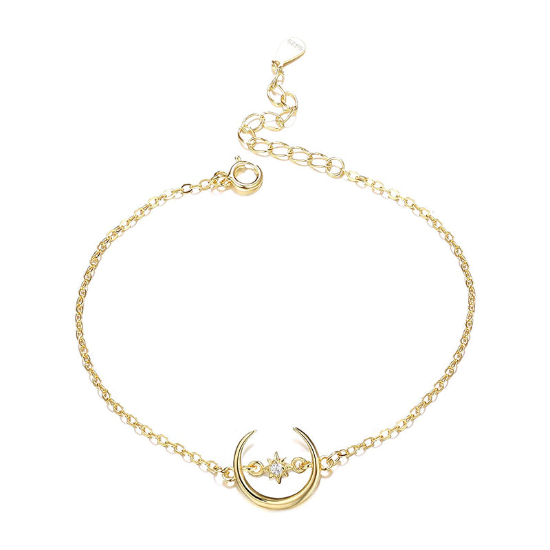 gold plated, moon bracelet, cz stones, bracelet for women, dainty bracelet