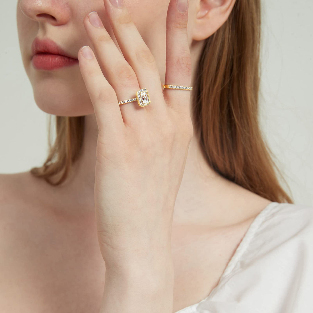 s925 silvers set, emerald cut rings, 2ct rings for wedding, 2ct rings for women, gold plated rings, stuuning cz ring, eternity ring