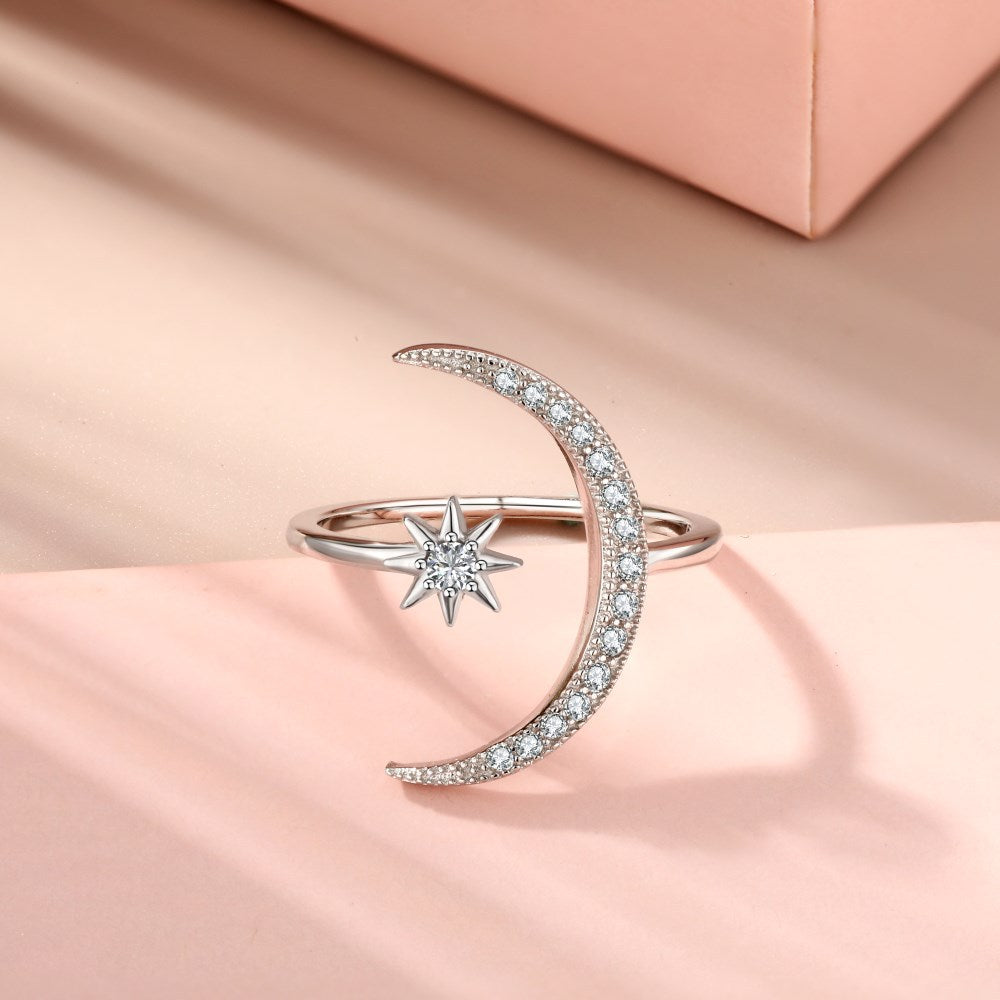 star moon open rings; quality rings for her; Eamti;
