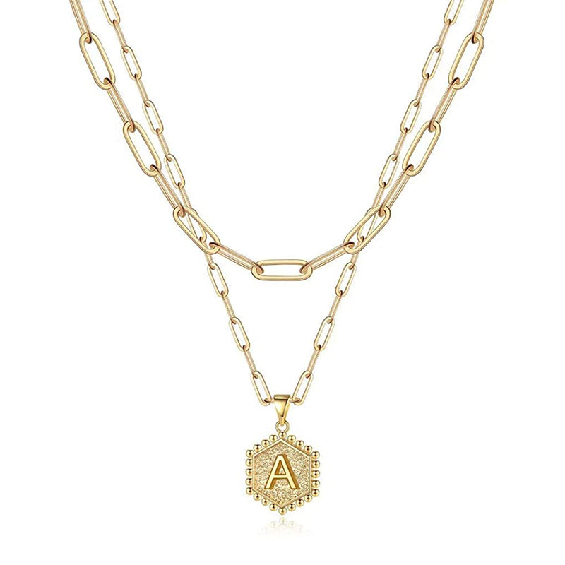 14K Plated Paper Clip Chain Simple Delicate Layered Initial Necklace