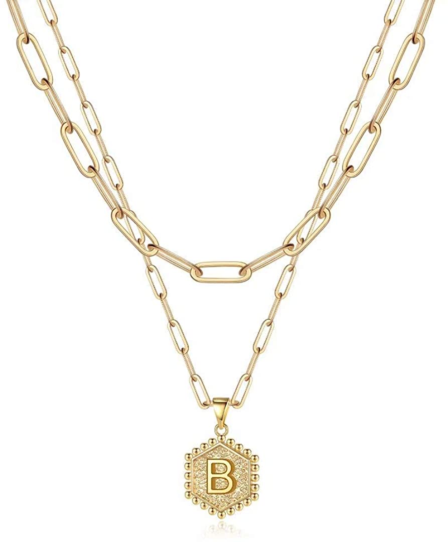 initial necklace, gold plated initial necklace, fashion necklace for women, layered necklace