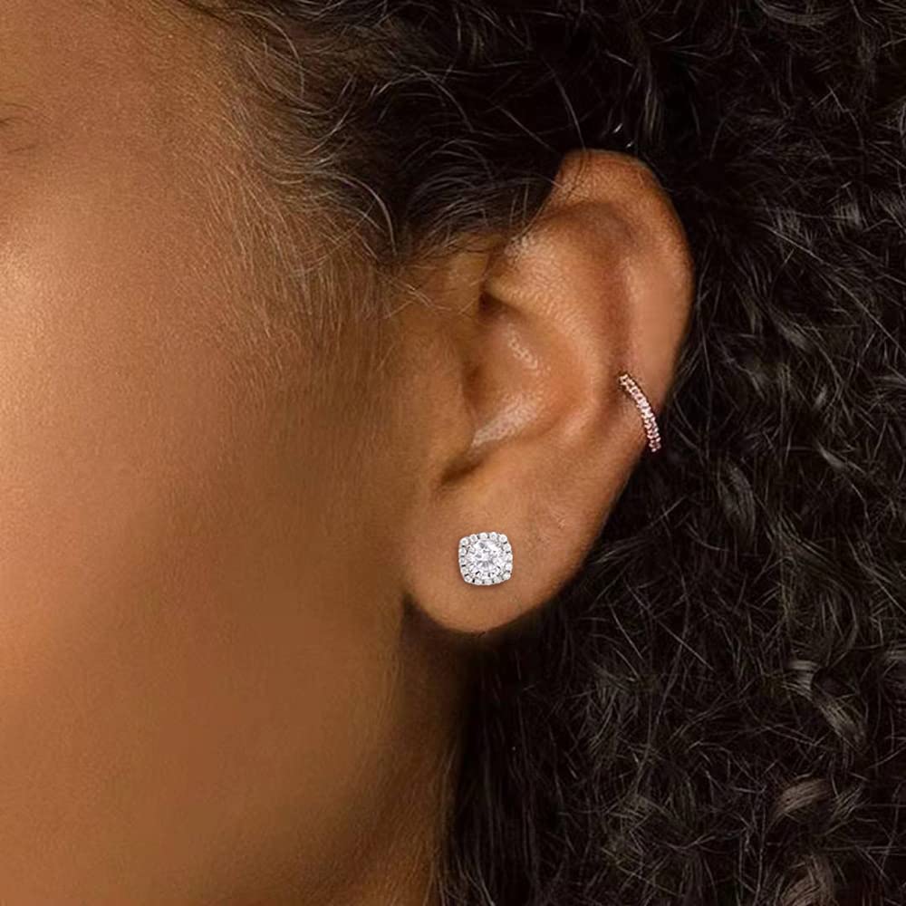 sterling silver earrings; carat square stud earrings; Eamti, post earrings, s925 silver earrings, solitaire earrings, cubic zirconia earrings for women, cz s925 earrings