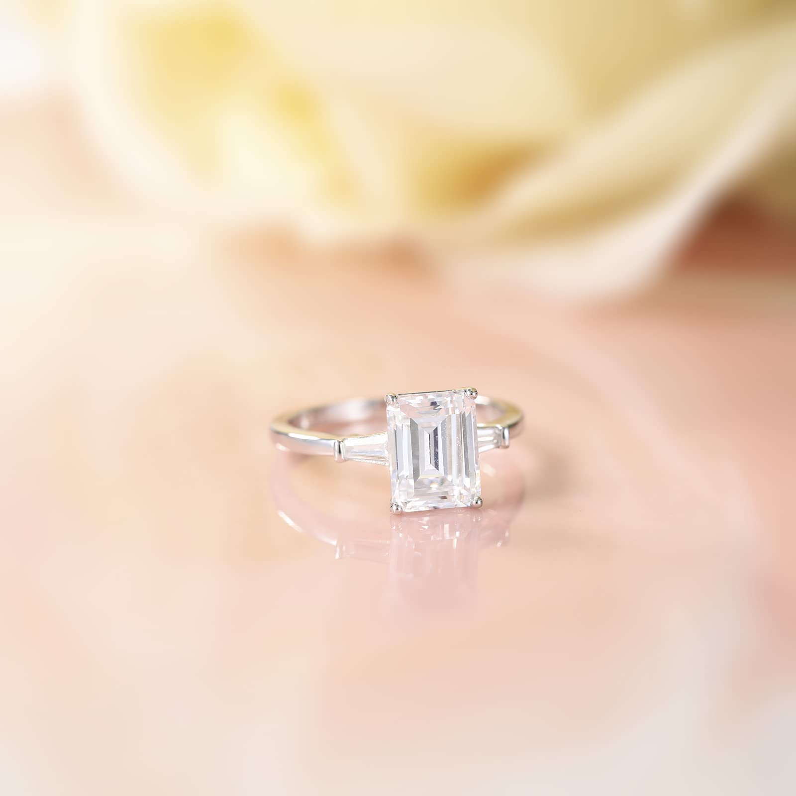 Sterling Silver Emerald Cut CZ Solitaire Ring - 1 Ct, Size 9.75, Comfort Fit, April Birthstone Style