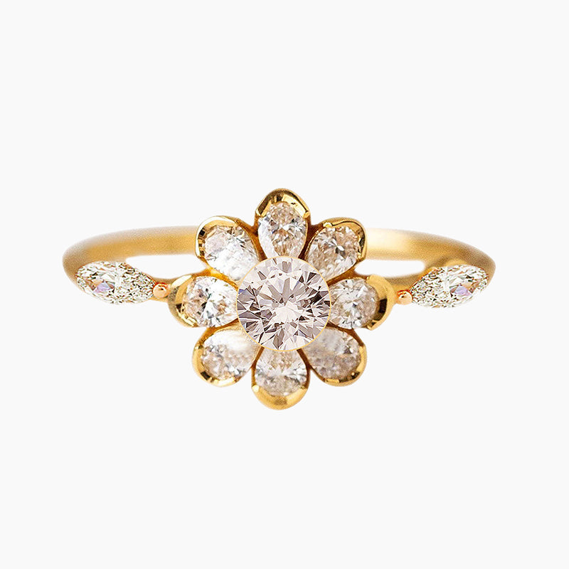 14K Plated Delicate Flower Engagement Ring