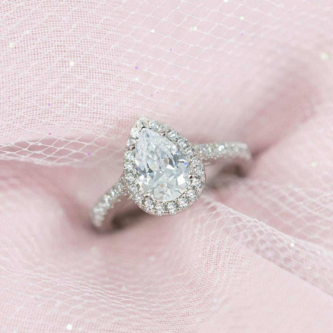 silver wedding rings, cz bridal ring sets, cheap wedding ring sets, teardrop ring, 2ct wedding ring