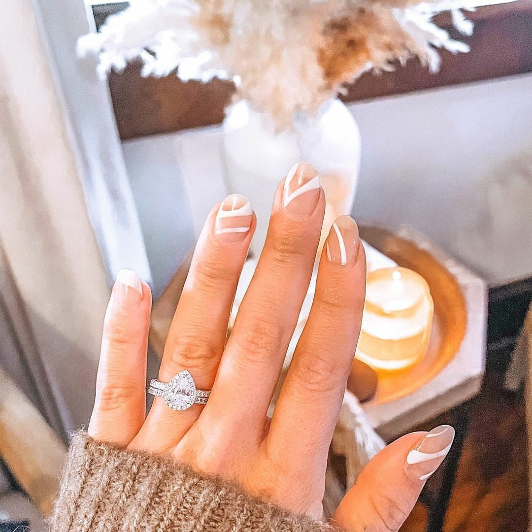 sterling silver bridal ring sets, pear shaped wedding ring, cz bridal ring sets, unique wedding ring sets, cheap bridal ring sets