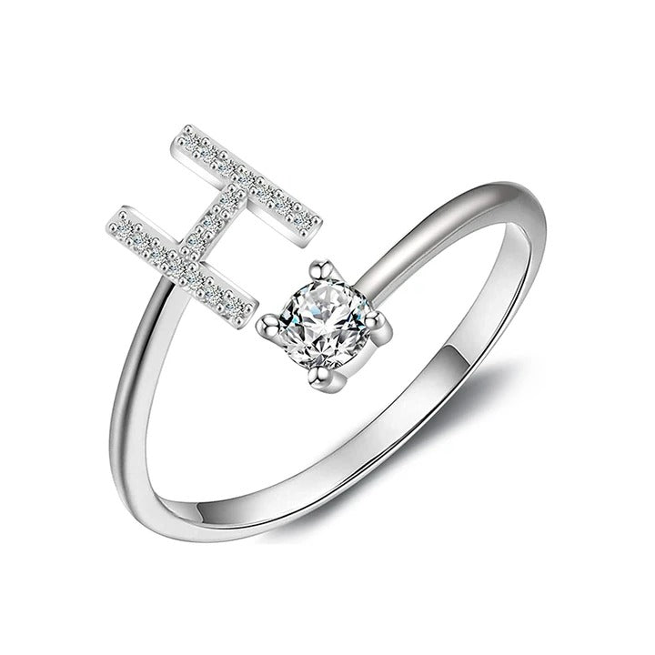 initial ring, initial rings, letter ring, silver letter rings, K ring, adjustable rings