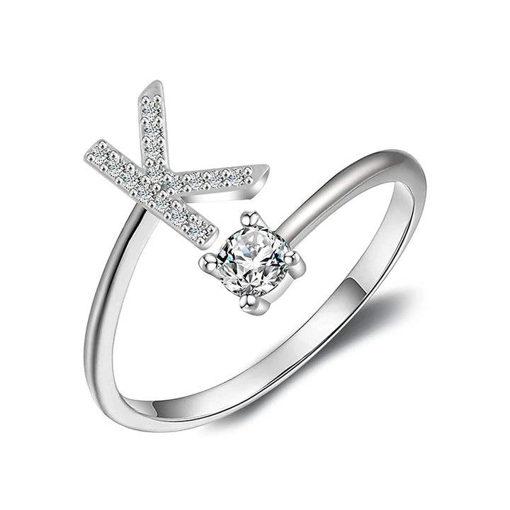 initial ring, initial rings, letter ring, silver letter rings, K ring, adjustable rings