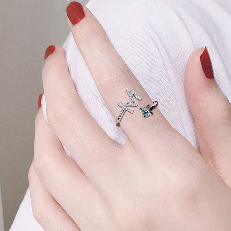 Adjustable Ring A Alphabet Finger Rings Stainless Steel Zircon
