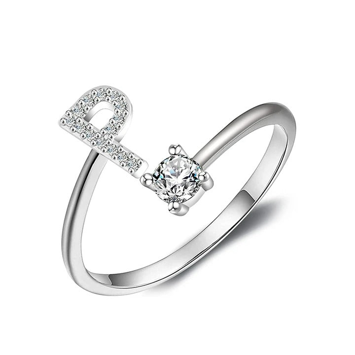 initial ring, initial rings, letter ring, silver letter rings, K ring, adjustable rings