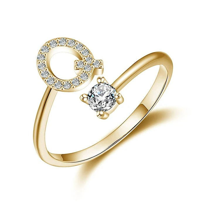initial ring, initial rings, letter ring, silver letter rings, Q ring, adjustable rings