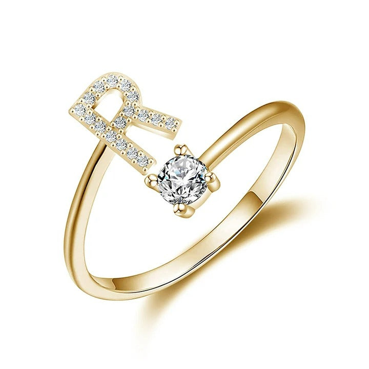 initial ring, initial rings, letter ring, silver letter rings, R ring, adjustable rings