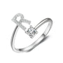 initial ring, initial rings, letter ring, silver letter rings, R ring, adjustable rings