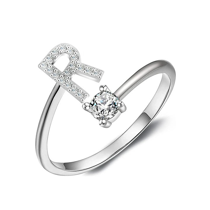 initial ring, initial rings, letter ring, silver letter rings, R ring, adjustable rings