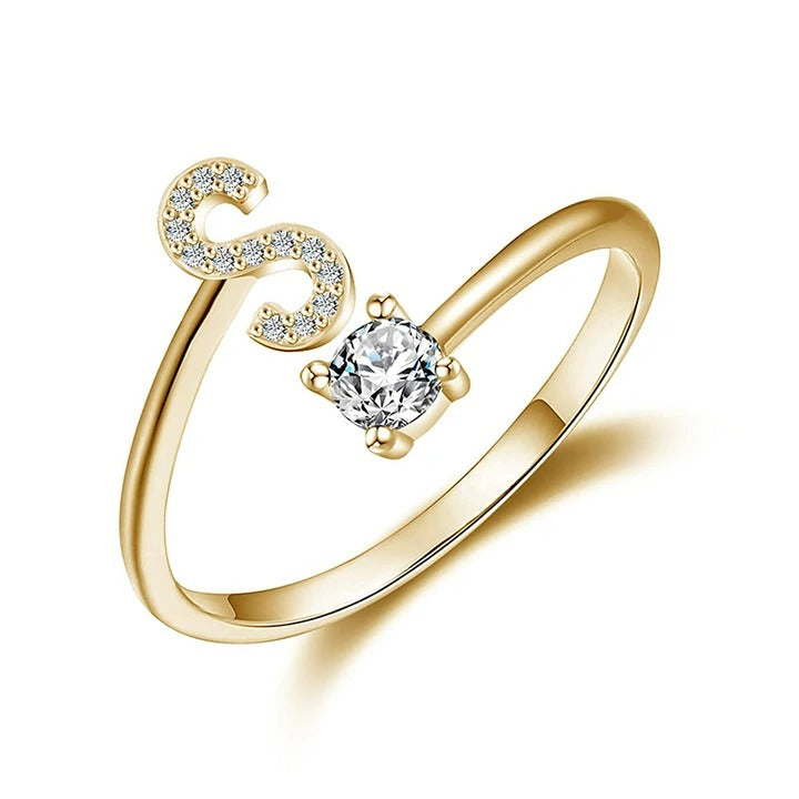 initial ring, initial rings, letter ring, silver letter rings, R ring, adjustable rings