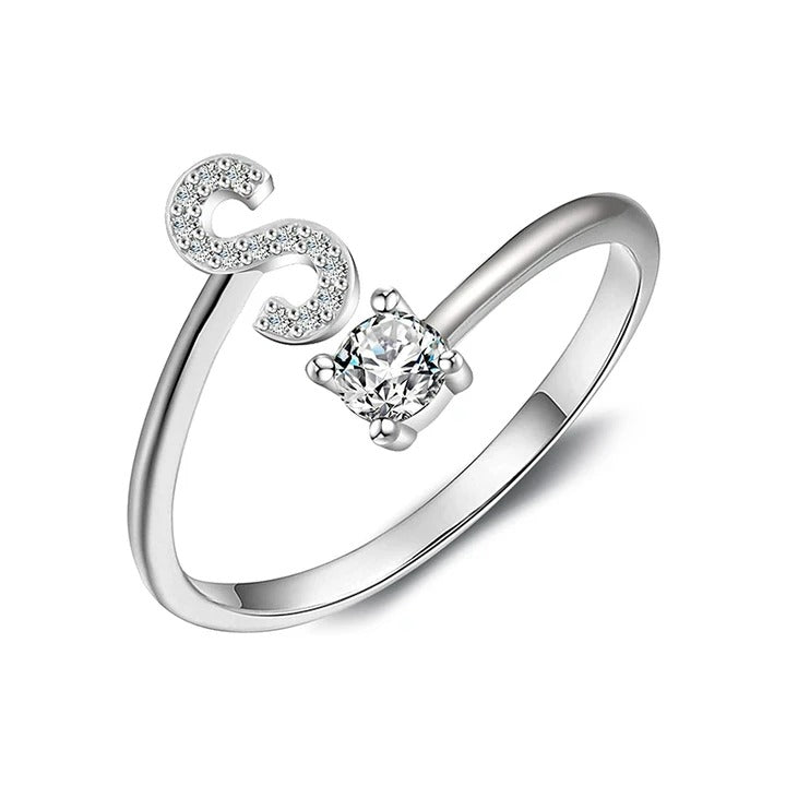 initial ring, initial rings, letter ring, silver letter rings, S ring, adjustable rings