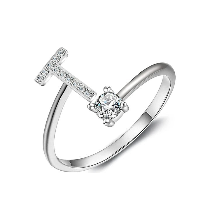 initial ring, initial rings, letter ring, silver letter rings, T ring, adjustable rings